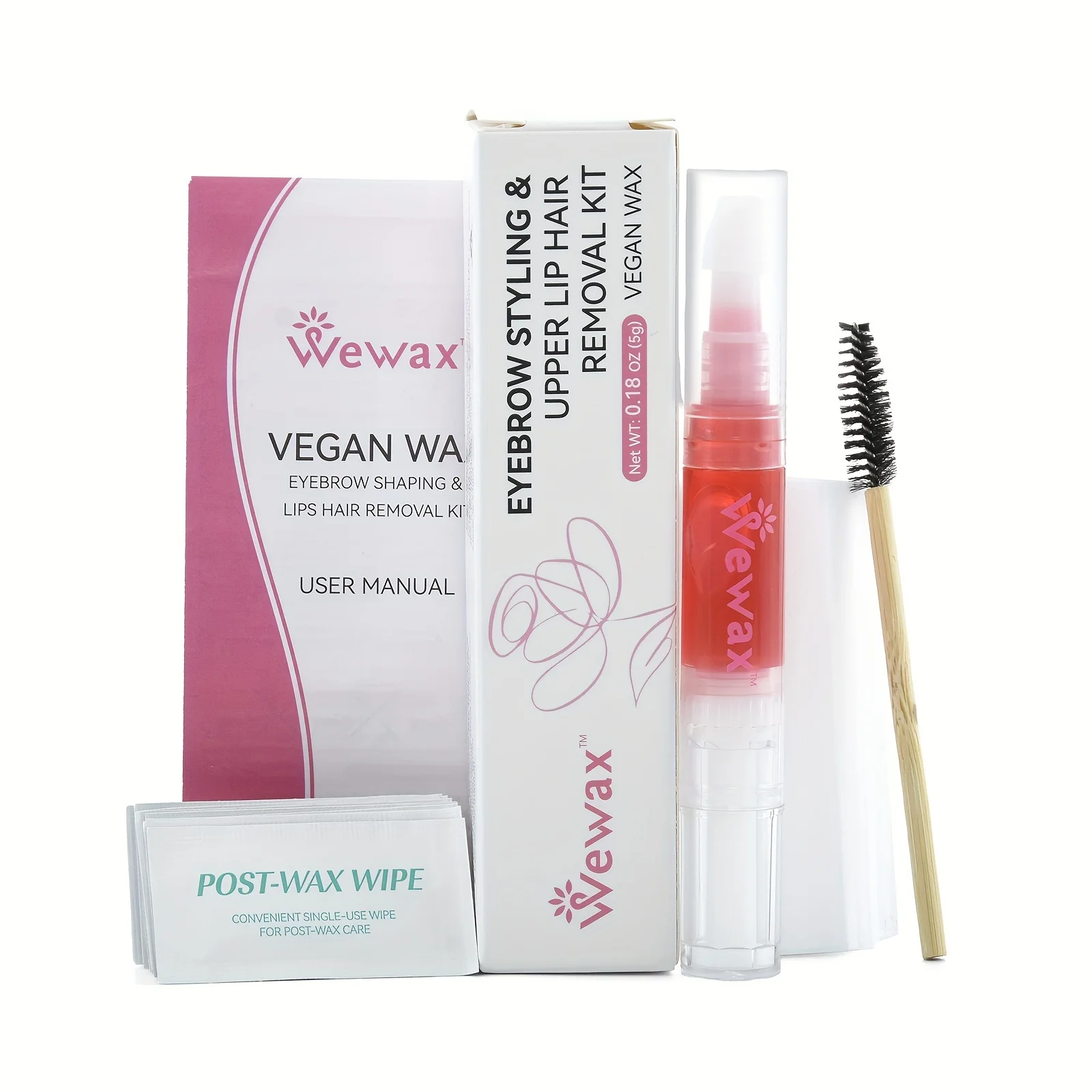 WEWAX Rose Scent Facial Hair Removal Wax Kit, Hypoallergenic Gentle Formula for Eyebrow Lip Beard Fingers Precise Partial Waxing