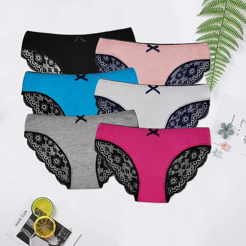 Women Underwear Sexy Hipster Floral Lace Panties Briefs Ladies Knickers Intimates Lingerie  6 Pcs/set