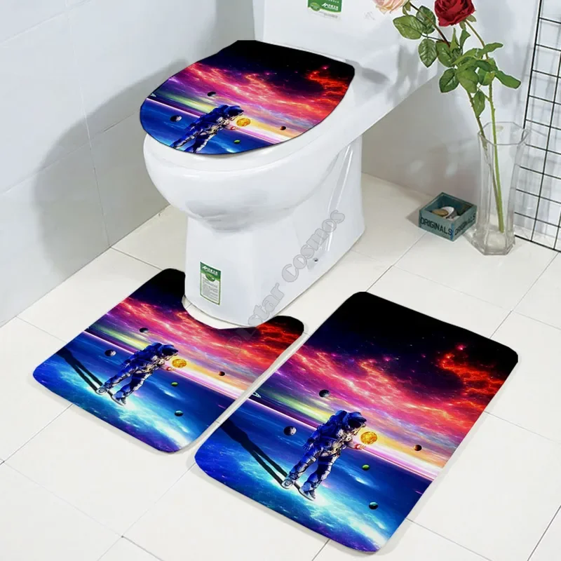 Galaxy astronaut Three-piece set 3D printed Bathroom Pedestal Rug Lid Toilet Cover Bath Mat Set drop shipping 3