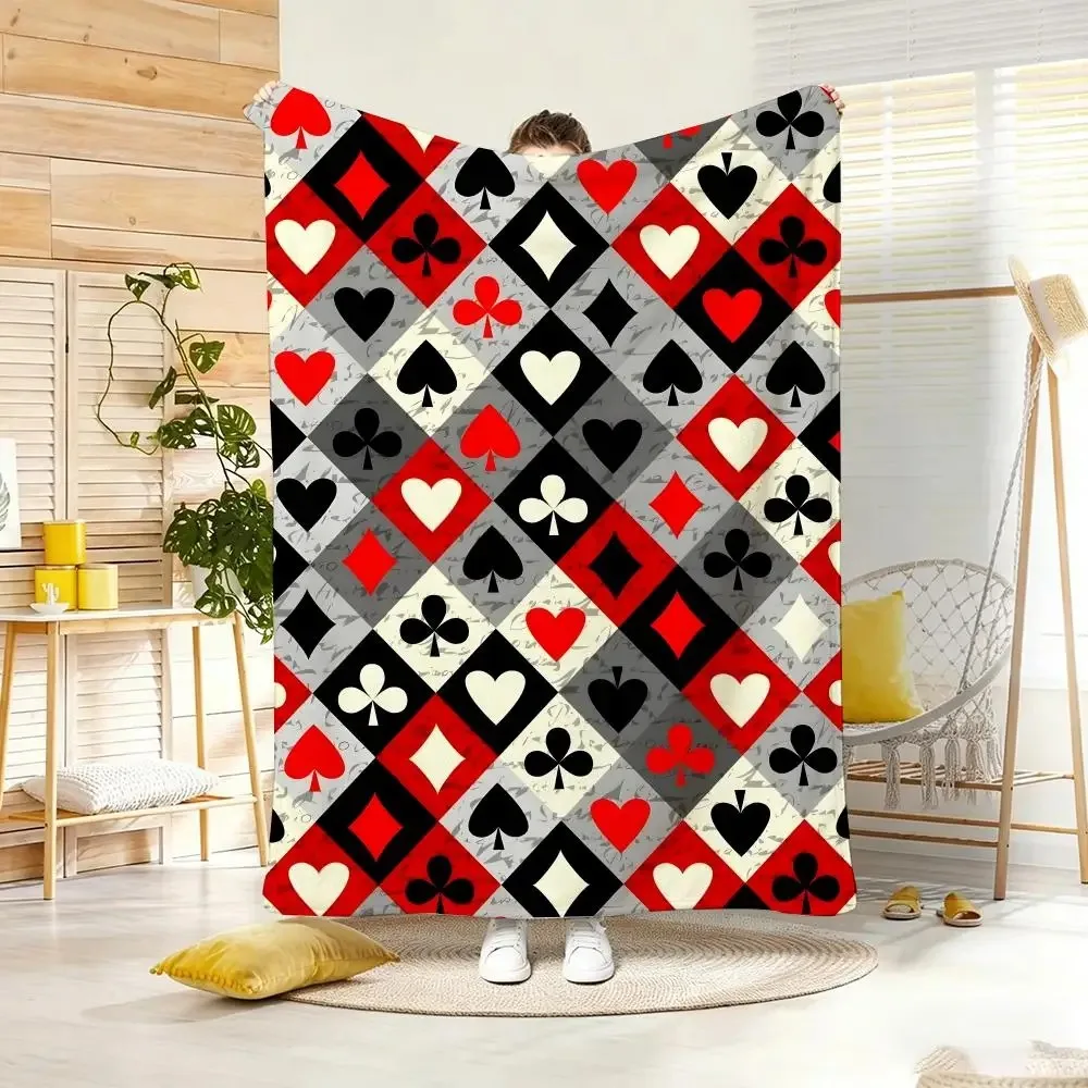 Classic pattern P-Poker Suit Argyle Throw Lightweight  Flannel Blanket Soft Skin-friendly for Summer Cooling