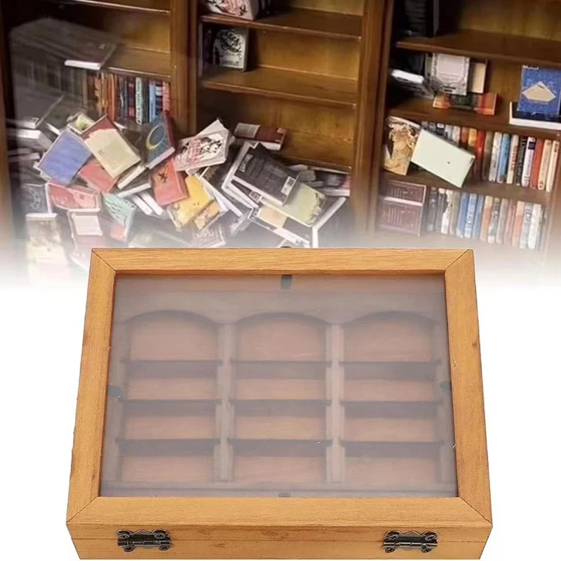 Dollhouse Mini Bookshelf Ornament Wooden Book Boxes Display Case Cabinet Dollhouse Scene Decor For Book Lovers Creative Gifts