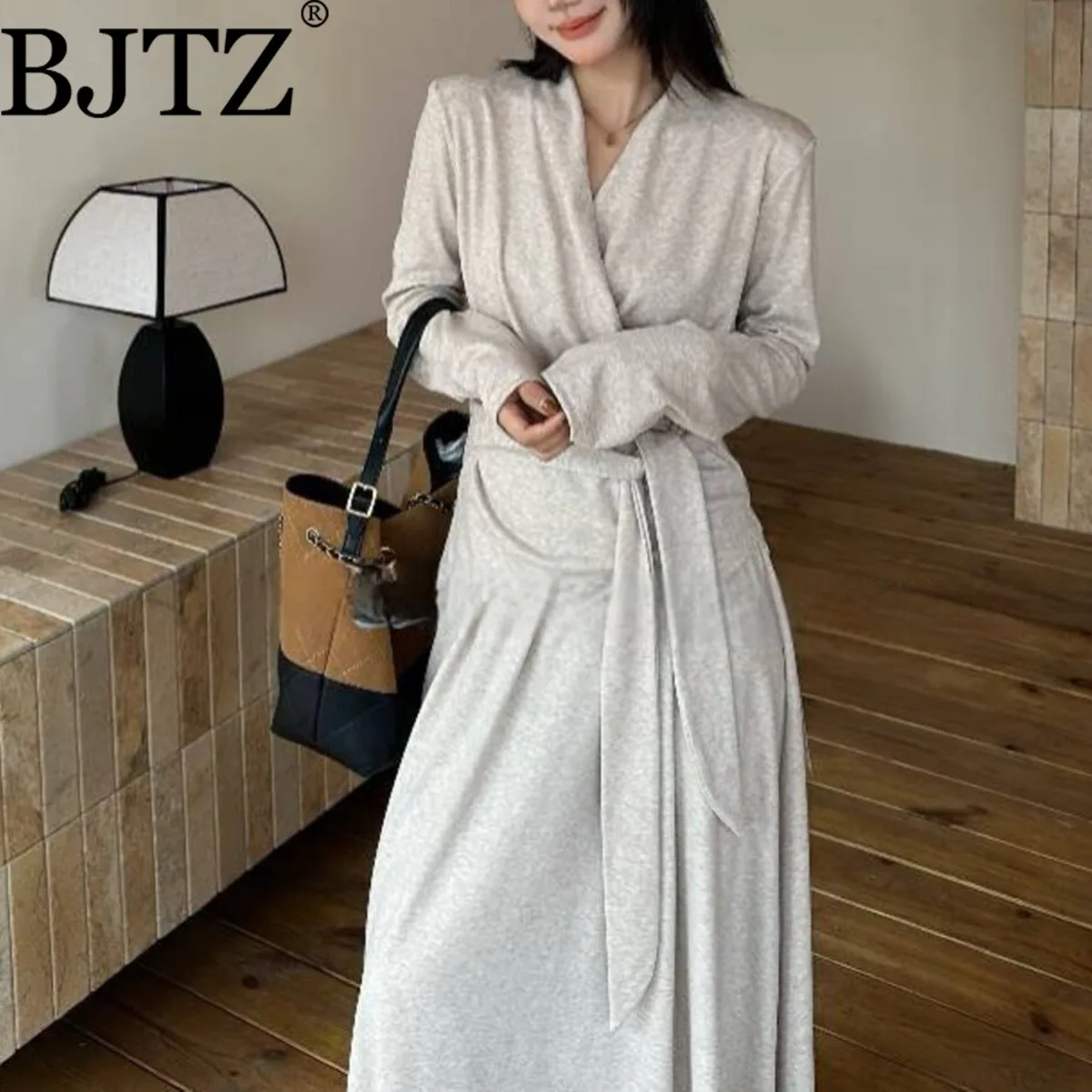 

BJTZ 2025 Autumn Winter Women's V Neck Pullover Top & Pleated A Line Skirt Set With Elastic Waist Casual Chic Outfit