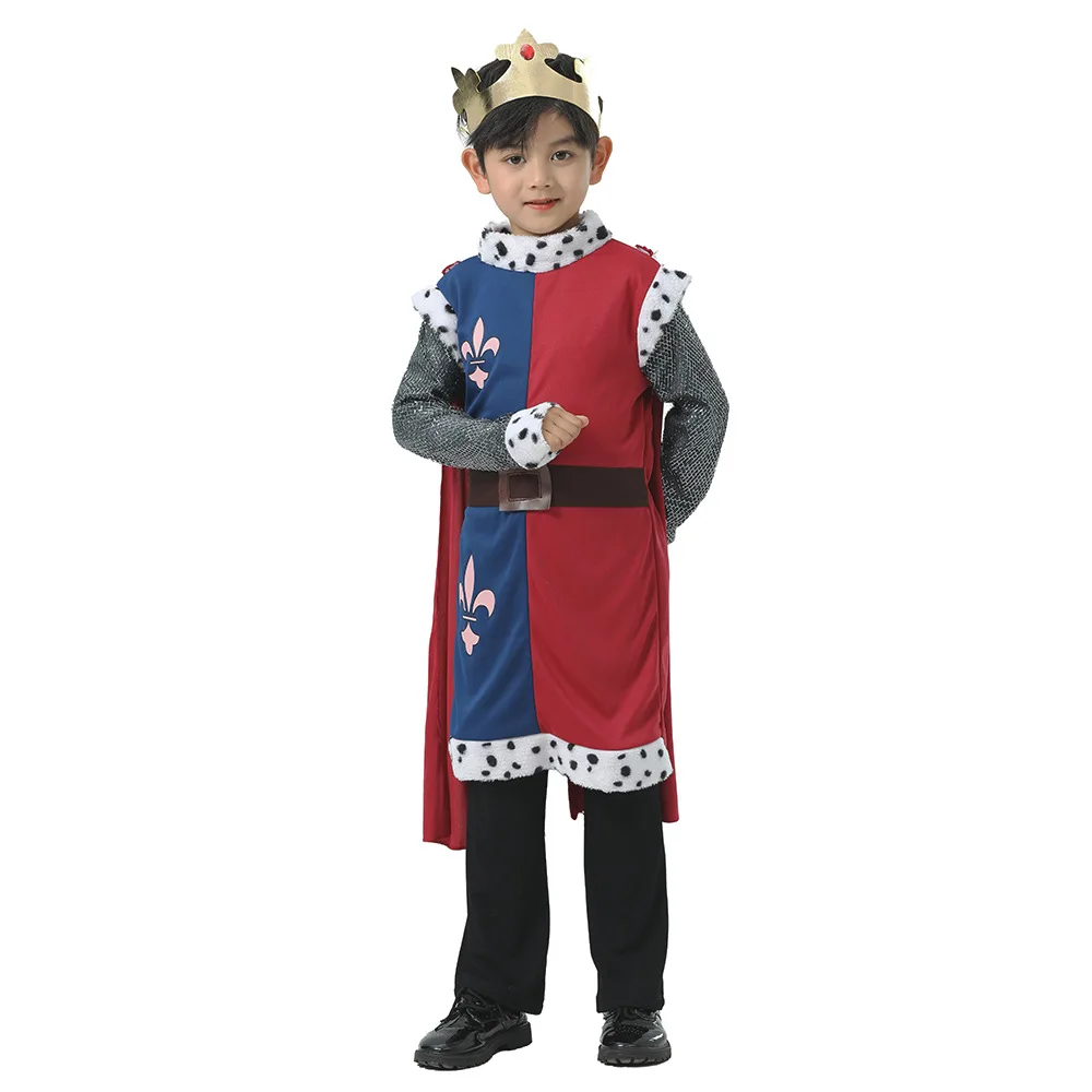 Middeleeuwen King Arthur Kinderen Podium Voorstelling Halloween Feest Historische Thema Verkleedkostuum Jongens Prins Cosplay Outfit