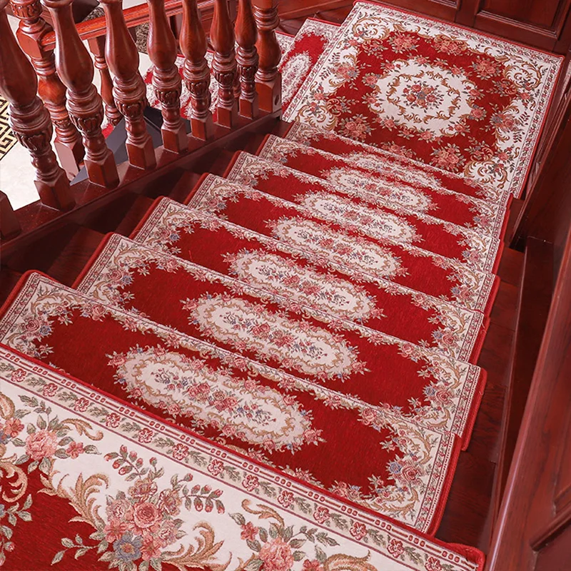 European-style home stair step mat glue-free self-adhesive non-slip solid wood full-covered indoor stair carpet can be custom