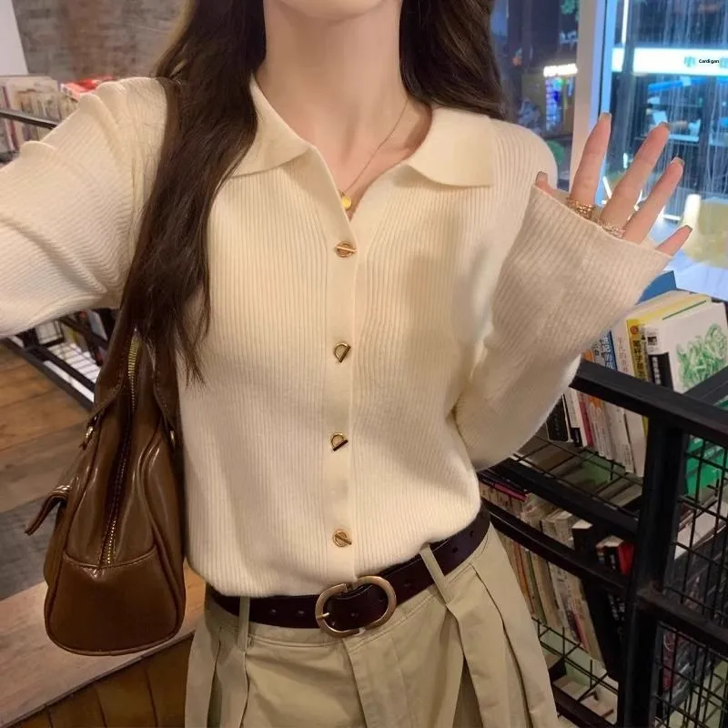 

Women's Knitted Collar Base irt Inner Wear Spring Autumn High End Feel Fraance Sle Nine Sve Length Open Ca...