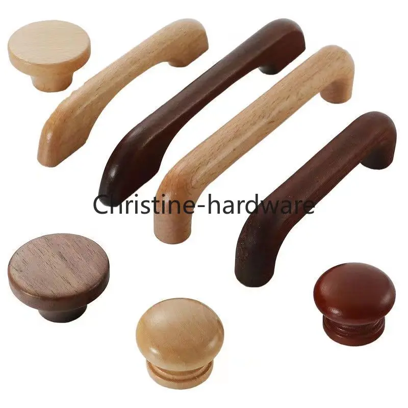 Log cabinet door handle wardrobe cabinet drawer handle beech solid wood wood Chinese simple wardrobe furniture handle