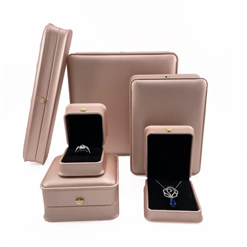 Crown Buckle Rose Gold Color Brushed PU Leather Jewelry Packing Box Ring Bracelet Ear Stud Necklace Packing Box Jewelry Set Box