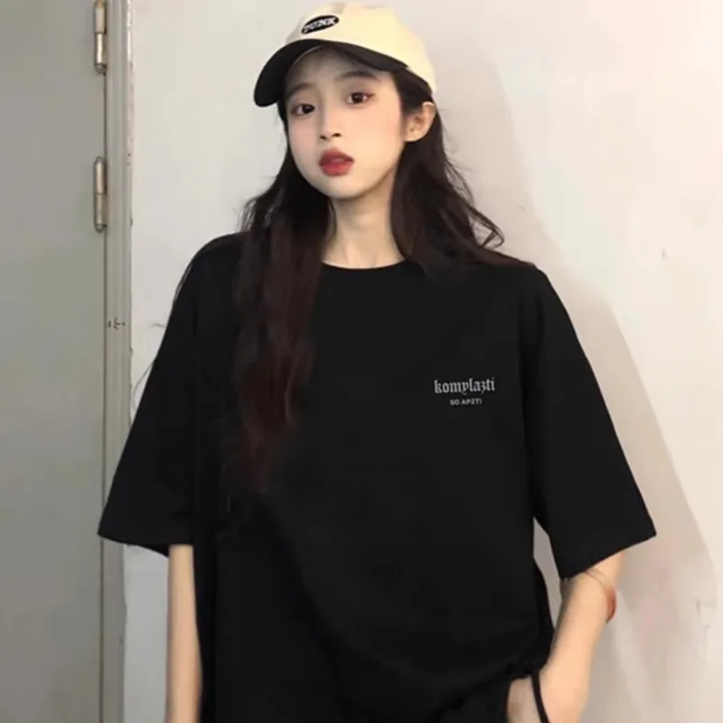

2025 summer new Korean version of boys and girls black cotton short-sleeved T-shirt loose casual trend half-sleeved top