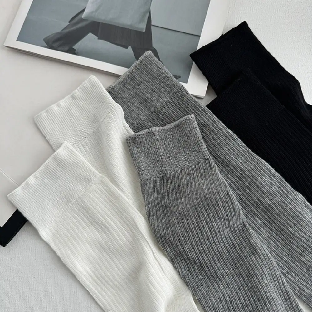 1 Pair Random Elastic Lolita JK Calf Socks Solid Color Open Toe Knee High Socks Ultra-Thin Cotton Mid-tube Stocking Streetwear