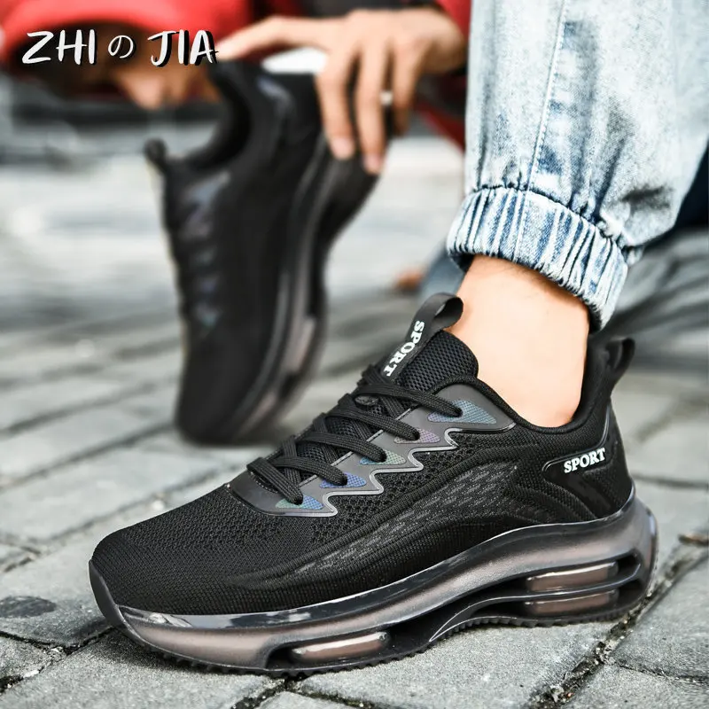 Zapatillas de deporte transpirables de malla de punto para hombre, zapatos informales a juego con cojín de aire elevado, calzado de Fitness para correr al aire libre, verano, 2025