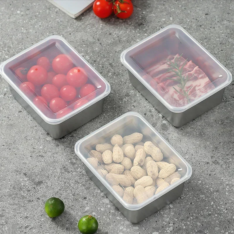 201/304 Stainless Steel Food Storage Serving Tray Fruits Cake Bread Storage Containers Rectangle Plates Home Kitchen Supplies