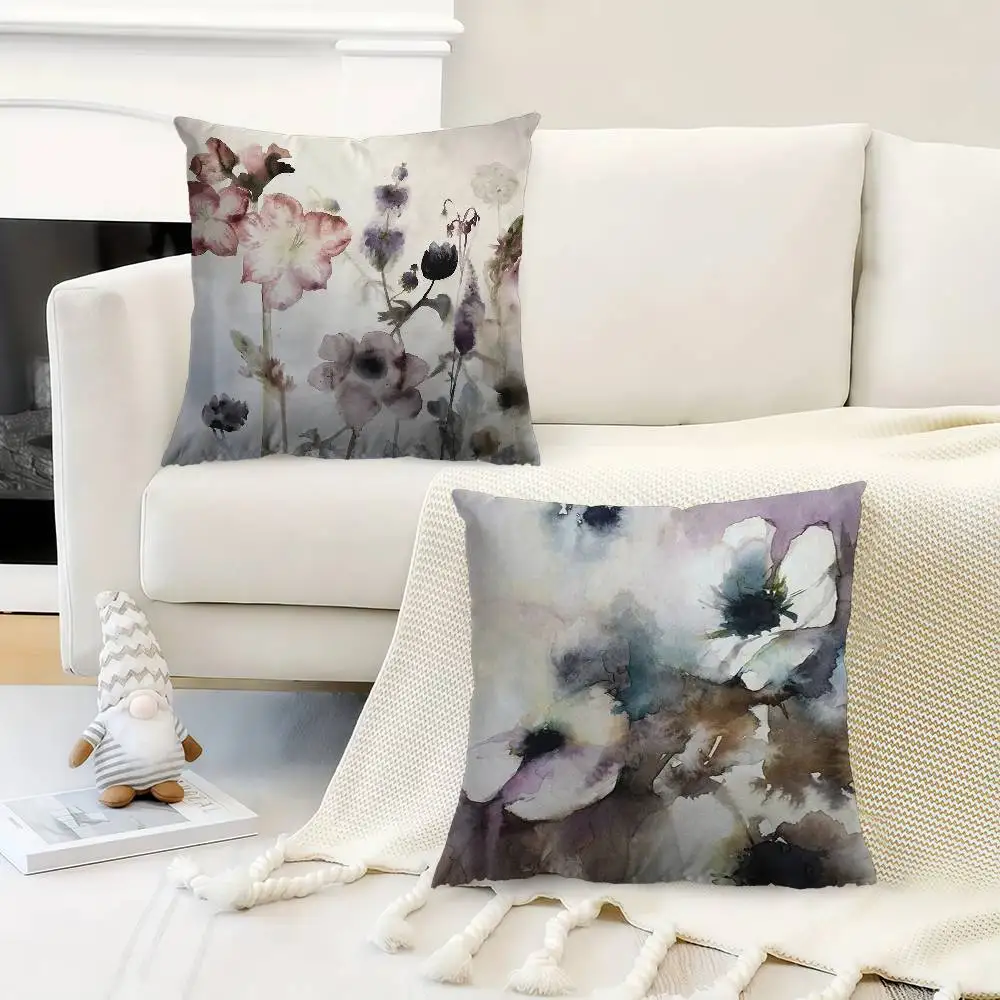 

Акварельный принт с пионами, водяными лилиями, одуванчиками и глицинией, наволочка для подушки 45x45, подарок, декор для дома, офиса, спальни, дивана, автомобиля