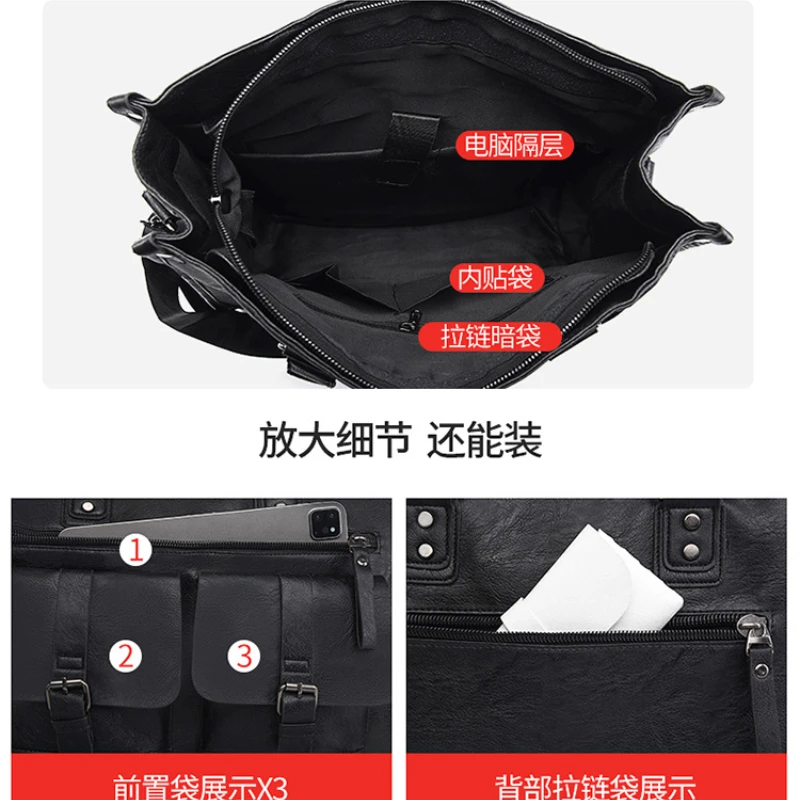 Borsa da uomo d'affari di design di lusso Borsa da ufficio da uomo Tasche multiple Borse per laptop da 13,3 pollici Borsa a tracolla messenger in pelle PU