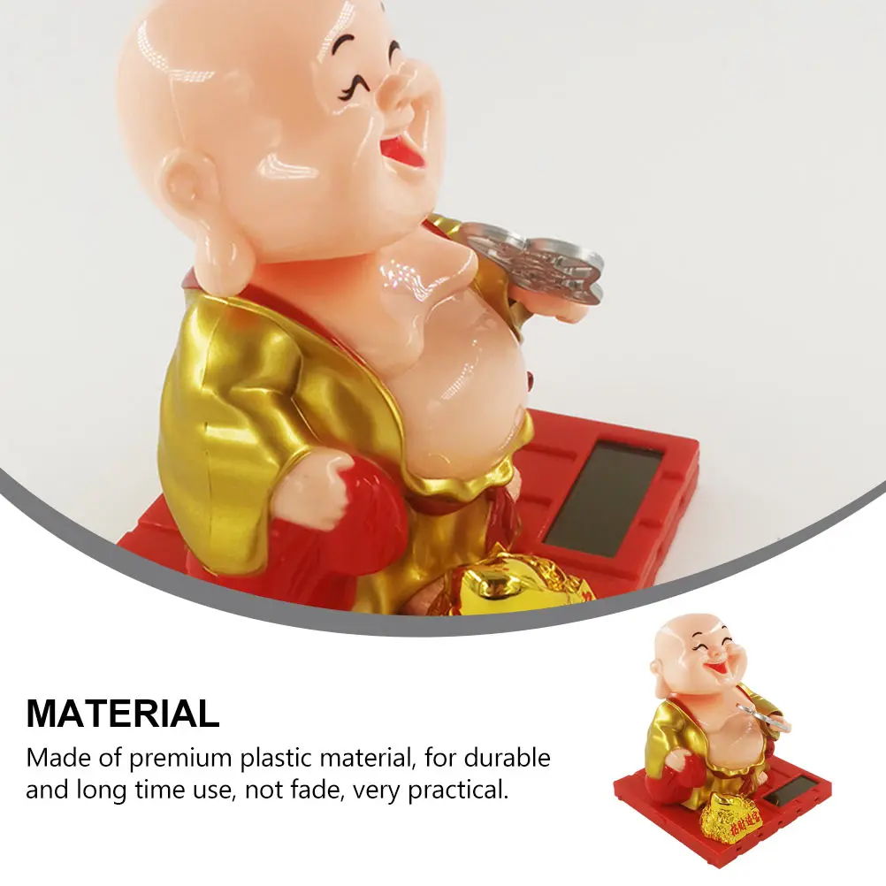 

1pc Solar Power Maitreya Buddha Ornament Desktop Decoration Car Adornment Premium Plastic Wave Fan Solar Decoration Home Gift