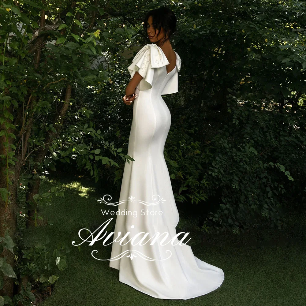 Customized Beads Long Mermaid Wedding Dresses Elegant Satin Lace Floor-Length A-Line Sweep Train Bride Gowns Elegant New Design