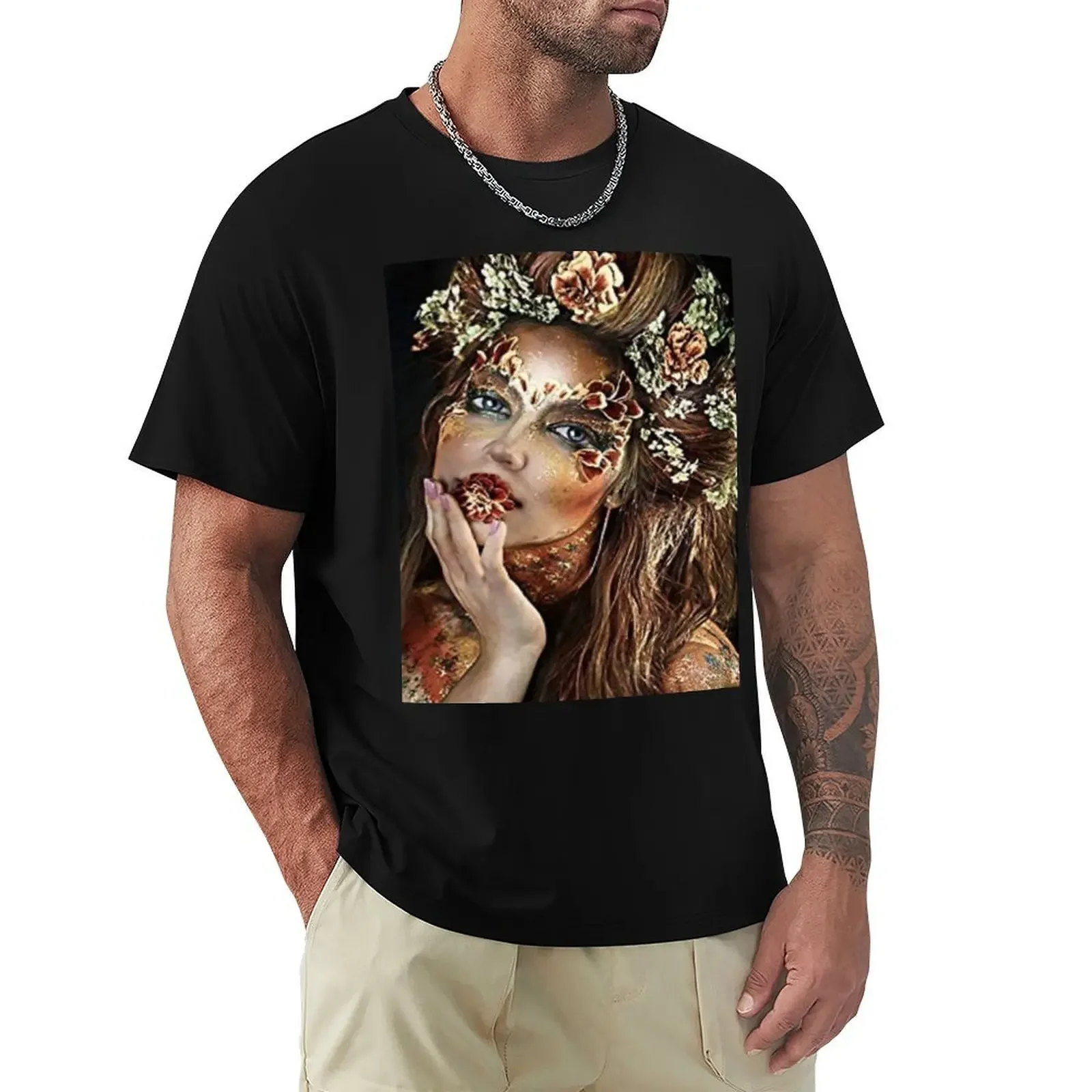 

Young and beautiful woman with roses T-Shirt plus sizes anime t shirts plus size men clothing