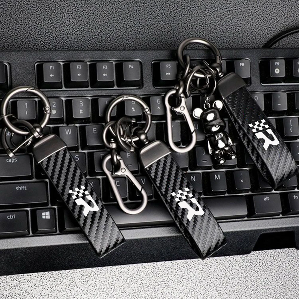 Car Carbon Fiber Style Keychain Carbon Fiber Leather Key Chain R logo For Seat Leon Cupra ALTEA IBIZA Ateca Fender Nameplate