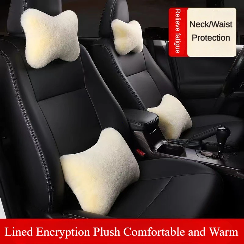 Car Seat Neck/Lumbar Support Rest Pillow Plush Car Headrest Plush Cushion Warmth and Comfort Universal Lumbar Pillow Support