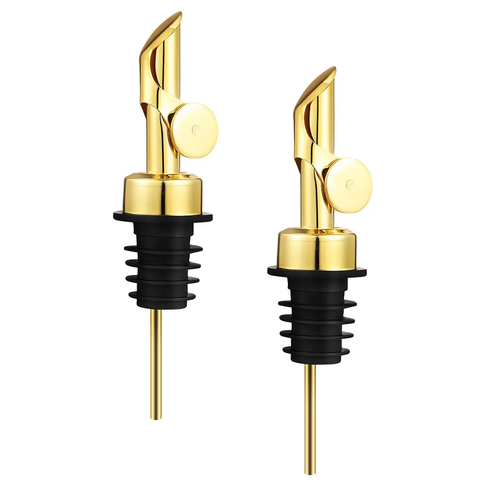 

2pcs Stainless Steel Liquor Bottle Pourers Golden Easy Olive Oil Vinegar Pourer Spouts Suitable Bottle Mouths