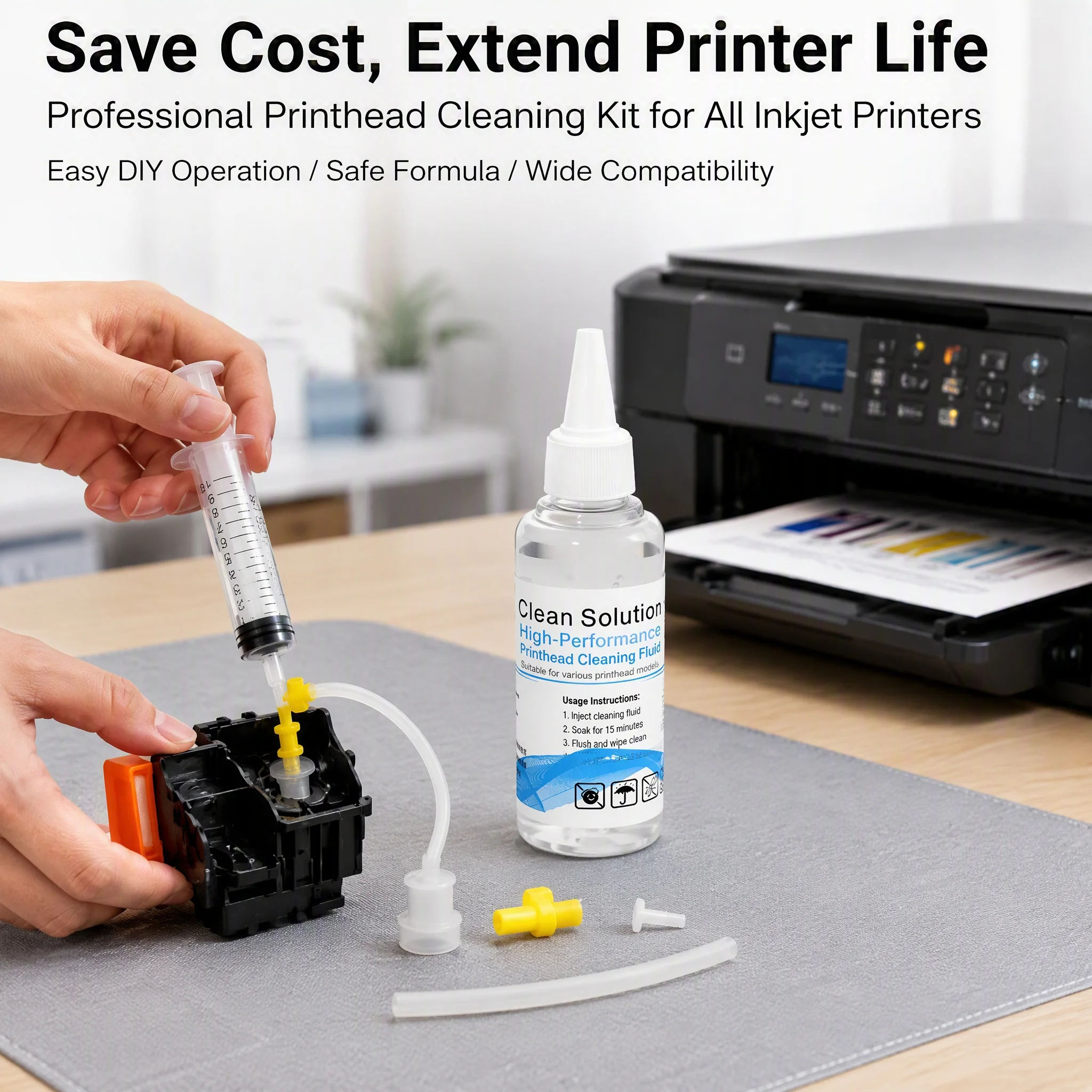 100ML DTF Ink Cleaner Cleaning XP600 TX800 I3200 Printhead Tube Cleaning Set for All Inkjet Printers Unclog Clogged Nozzle Tools