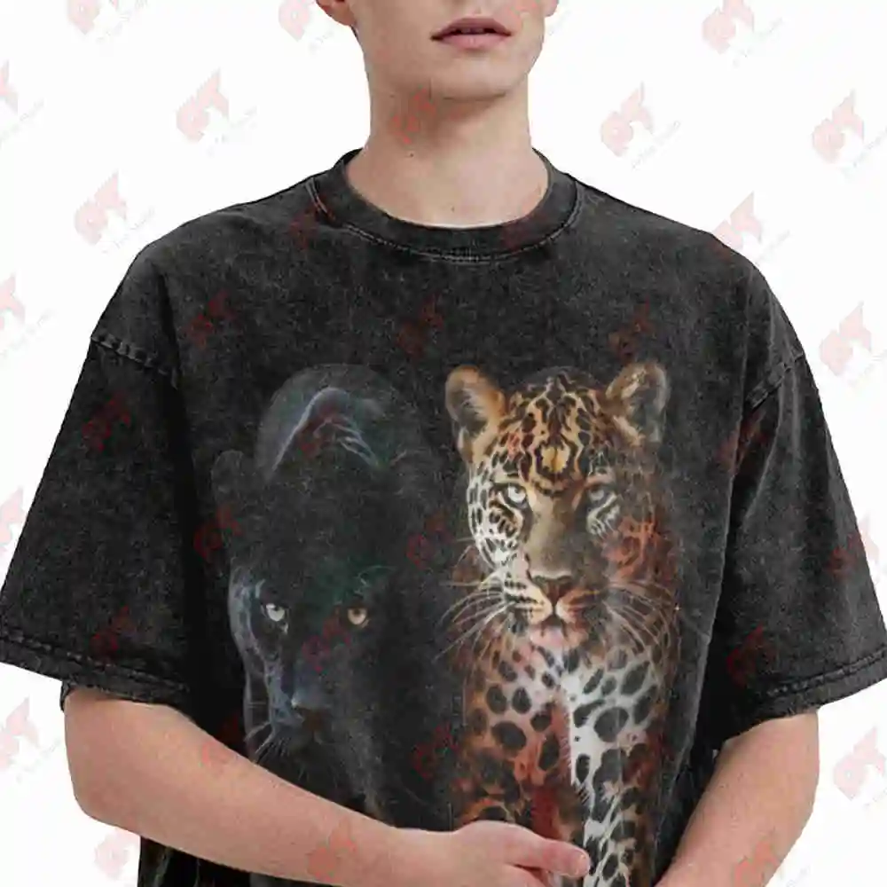Leopard Cheetah Oversized Vintage Washed Tee Pure Cotton T-Shirt