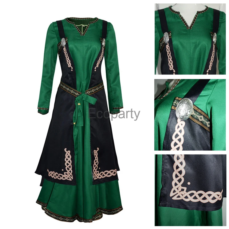 

Medieval Renaissance Costume For Women Vintage Irish Green Long Sleeve Victorian Gown Female Halloween Masquerade Party Outfits