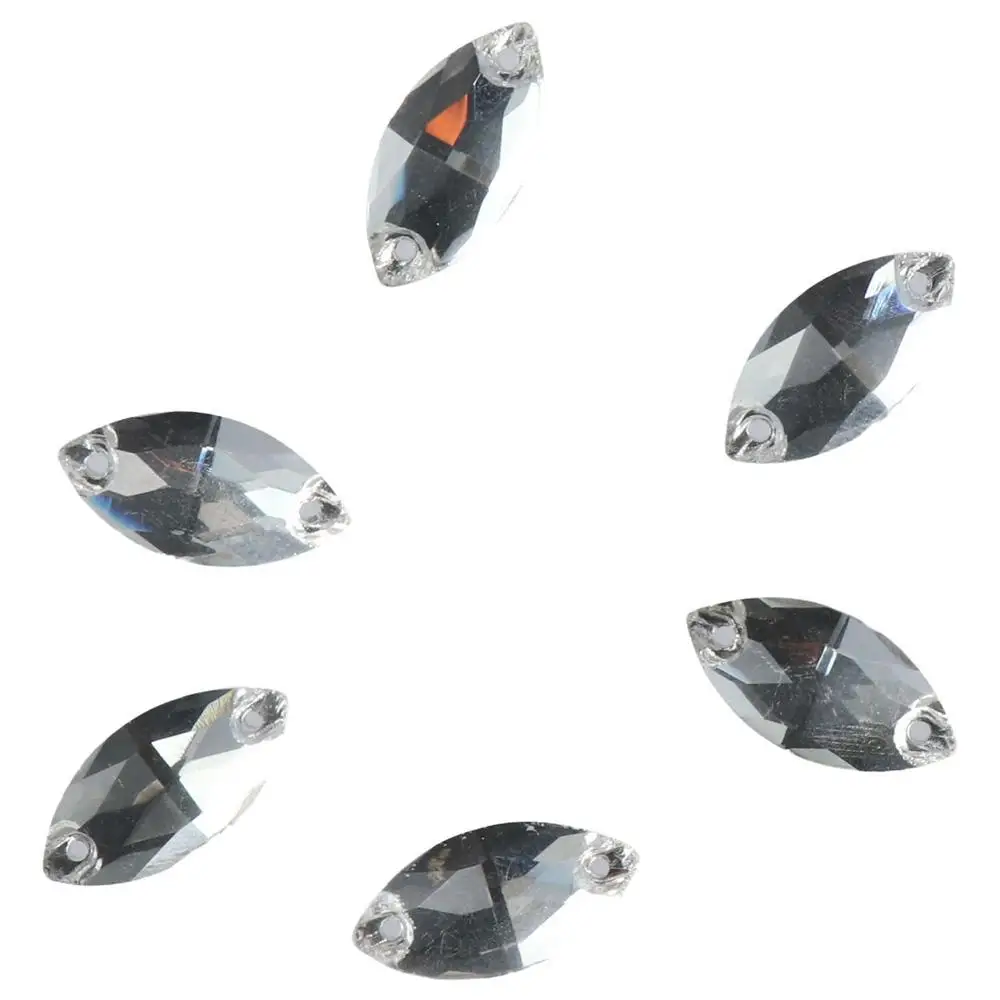 36pcs DIY Crafts Clear Sew On Rhinestone Crystals White Glass Rhinestones 0.35x0.7inch Horse Eye Shape Holes for Costume