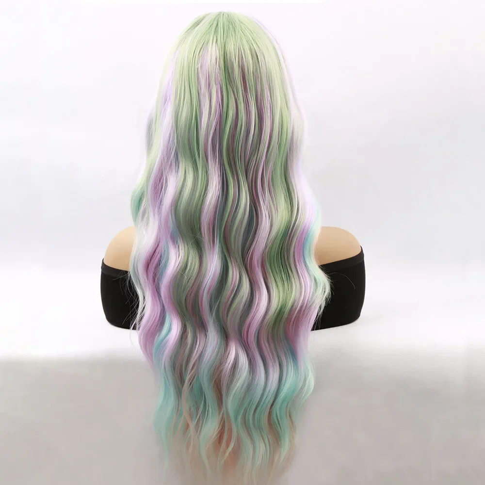 Synthetic Fashion Color Highlights Long Curly Wave Wig Women Simulation Cosplay Full Head Cover