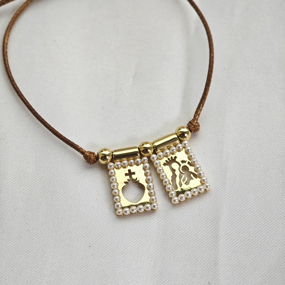 5 pcs/lot Best-Selling Scapula Charms Bracelets Gold Plated Brass Pearl Religious Pendant Thread Adjustable Bracelet For Women