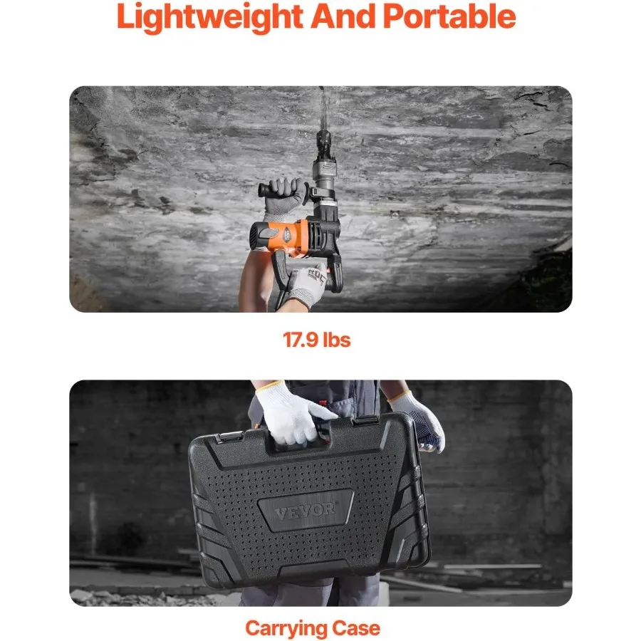 Abbruchhammer MAX 1400 W, elektrischer Presslufthammer, robust, mit 2900 BPM Betonbrecher, inklusive 2 Meißel-Bits und S