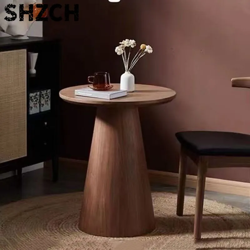 Nordic Solid Wood Coffee Table Small Round Luxury Home Side Table Minimalist Living Room Tea Table Wabi-Sabi Style End Tables
