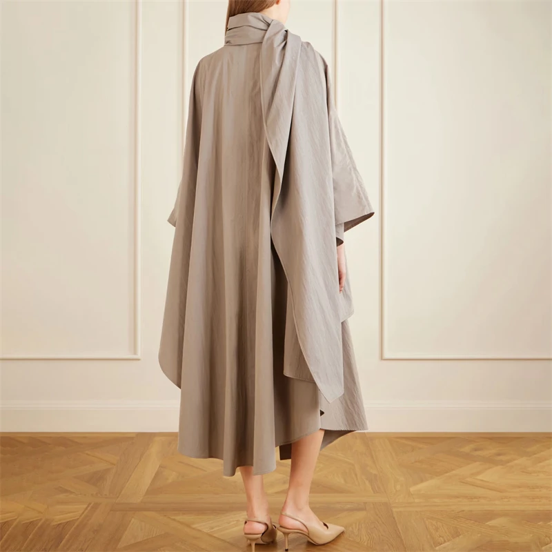 High-Quality Cotton Autumnal Women's Cloak Coat Casual Fashion with Scarf Decorated Cowl Neck Design Outerwear