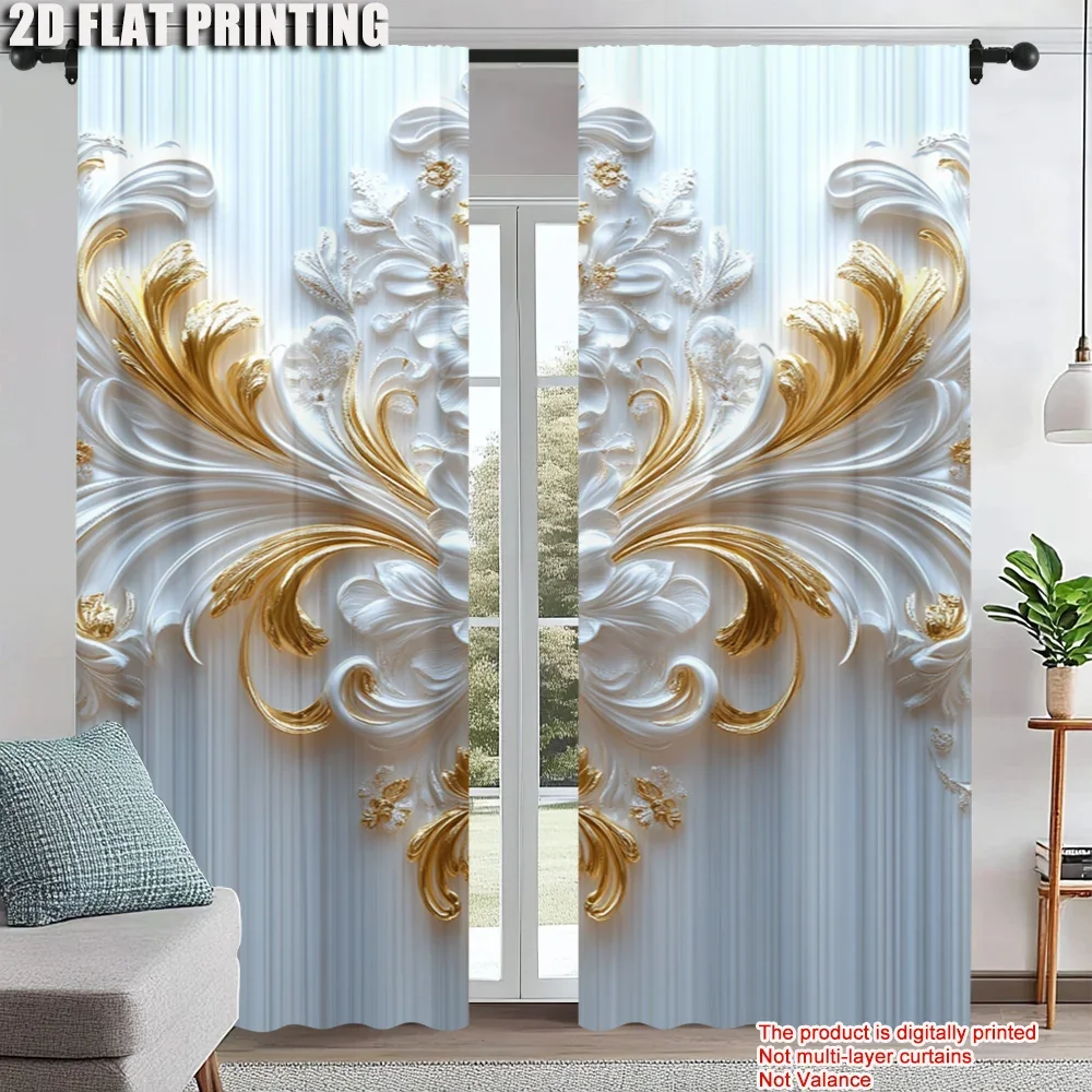 

2Pcs Elegant Floral Print Window Curtains Rod Pocket Design Polyester Material Perfect For Living Room Bedroom More Home