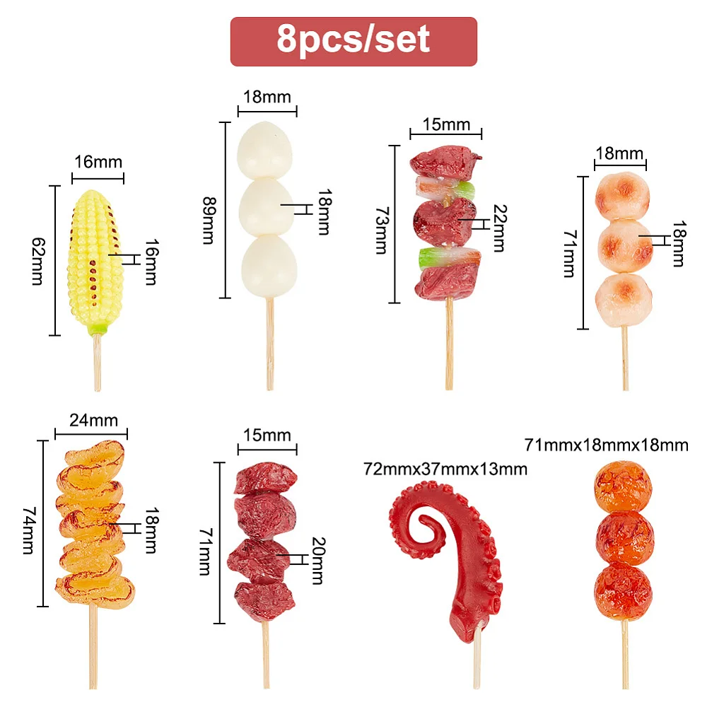 8 قطع 8 نمط محاكاة الغذاء البلاستيك نموذج مع عصا خشبية لدعائم دمية الديكور اكسسوارات مختلط اللون #2