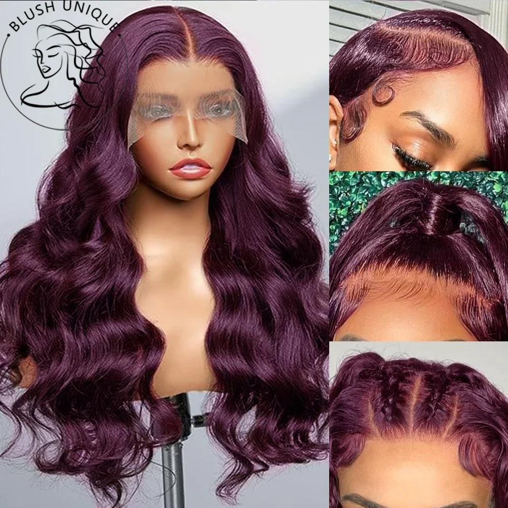 Wig renda merah tua renda depan tubuh gelombang ungu gelap Wig renda untuk wanita Wig tanpa lem kepadatan 180% Wig sintetis tahan panas