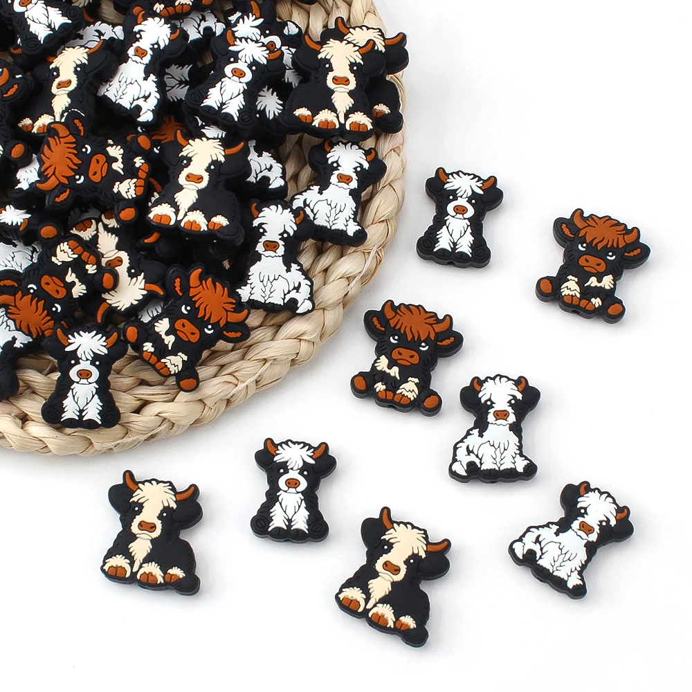 5/10pcs Cow Silicone Beads Highland Cow Animals Focal Beads For Pen Caps Keychains Necklaces Jewelry Bracelets Crafting