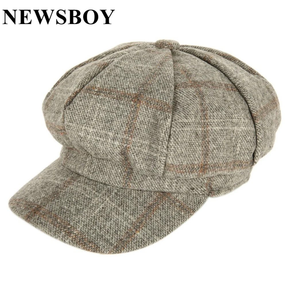 NEWSBOY Cap Woolen Hats for Women Vintage Plaid Tweed Gabby Baker Boy Vintage Female Spring Autumn Eight Piece Female Beret