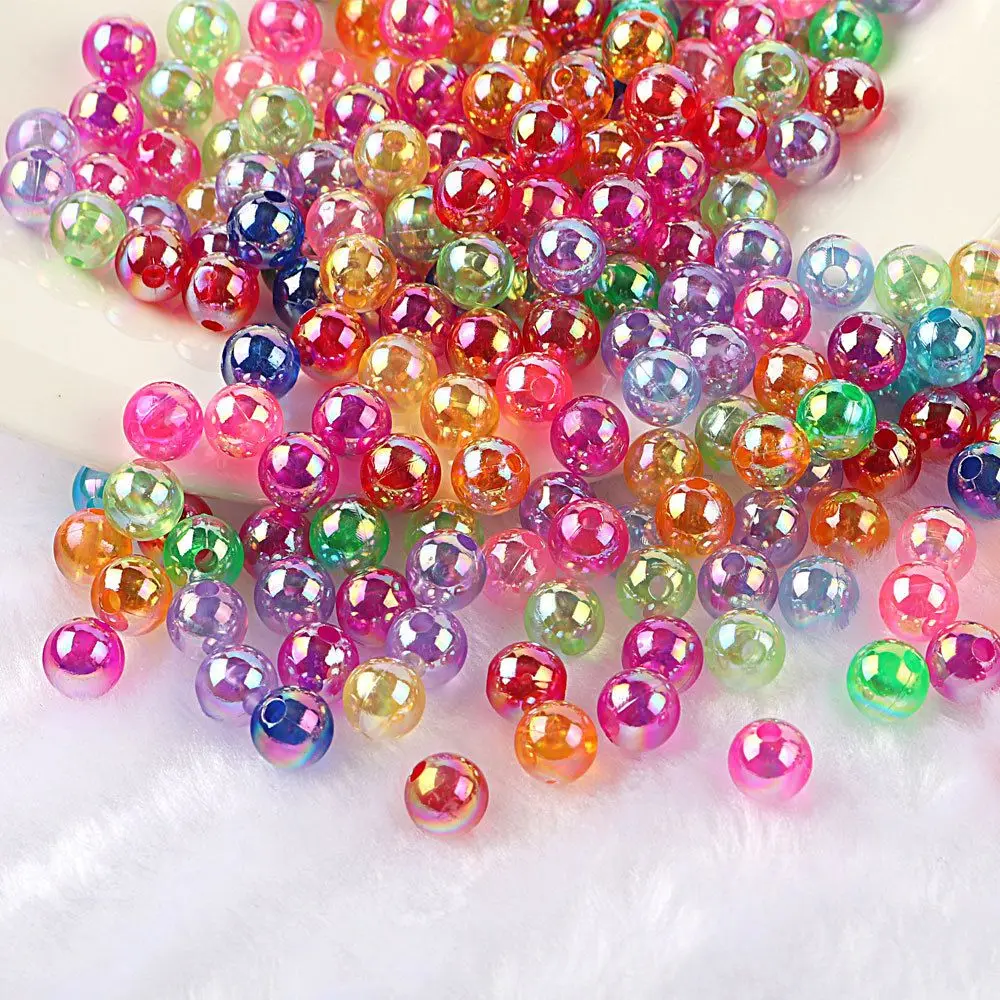 Rainbow Bracelet DIY Craft Crystal Necklace Loose Spacer Beads Acrylic Round Beads Chunky Bubblegum Ball AB Transparent Beads