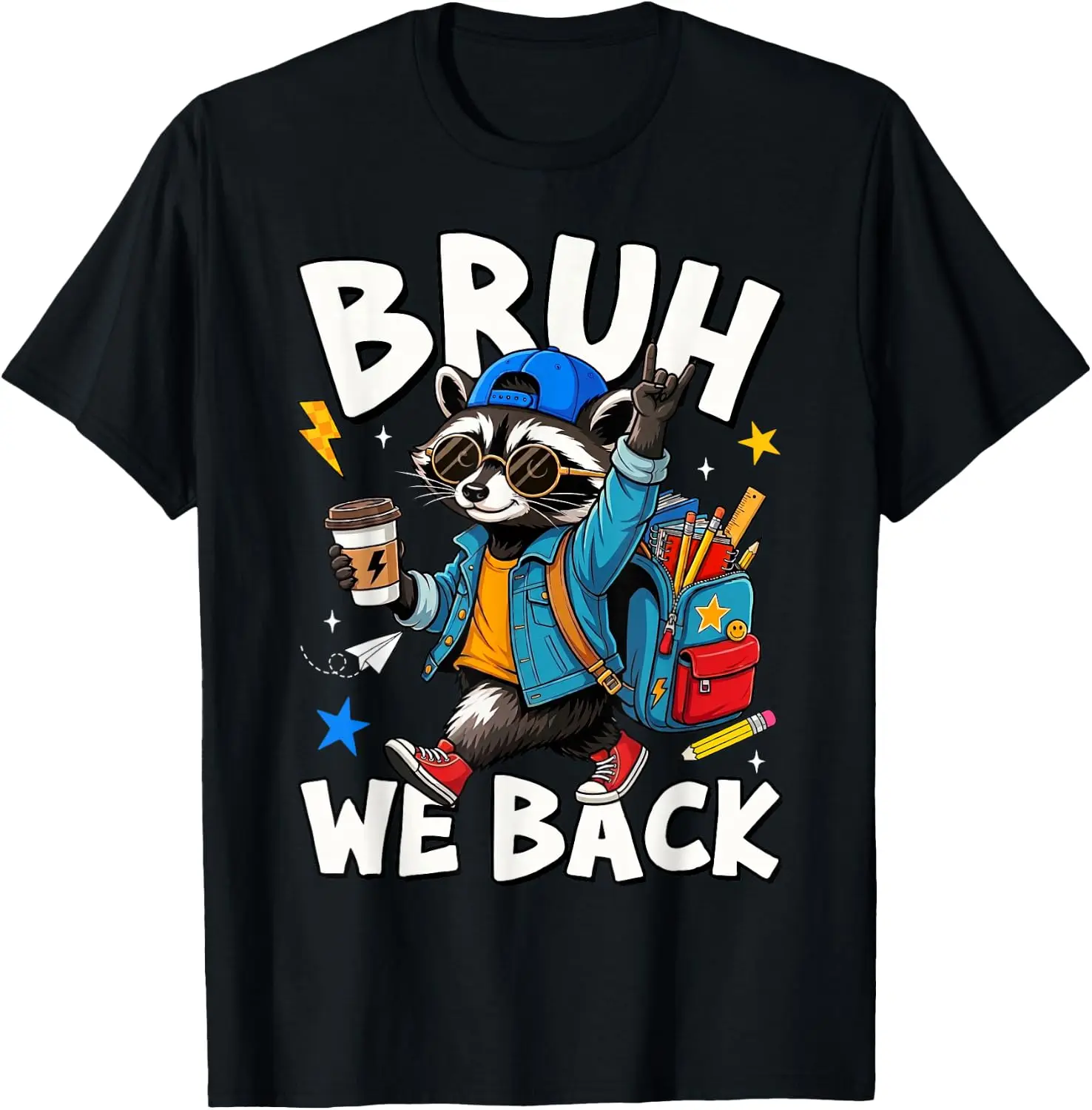 Bruh We Cool Raccoon Student Back To School Boys Kids T-Shirt 100% Cotton Trendy Y2K Short-Sleeve Tee-Soft, Quick-Drying,