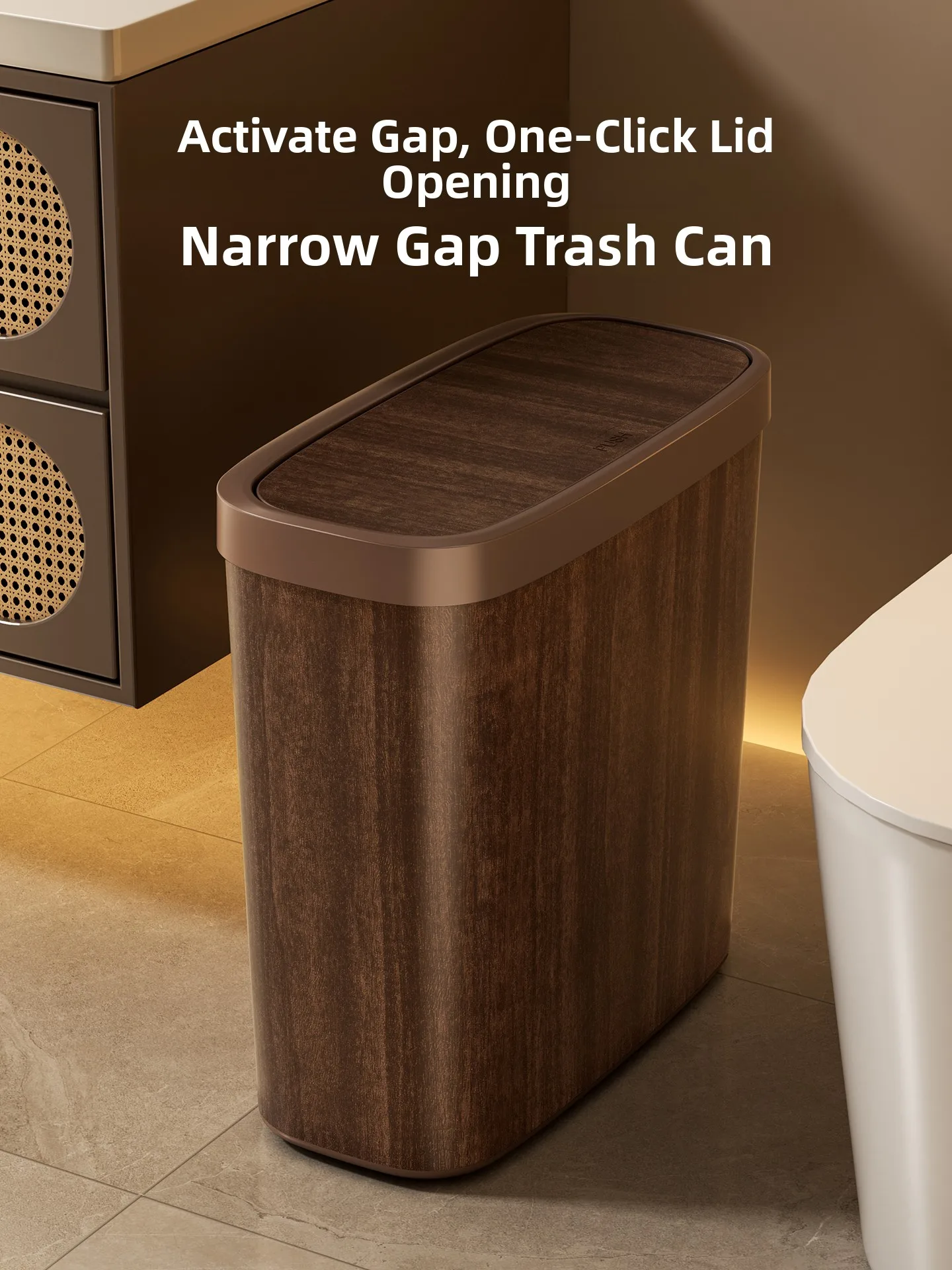 

Большой мусорный бак для дома с крышкой, для кухни, ванной, гостиной, с текстурой под дерево, для личной гигиены и уборки.