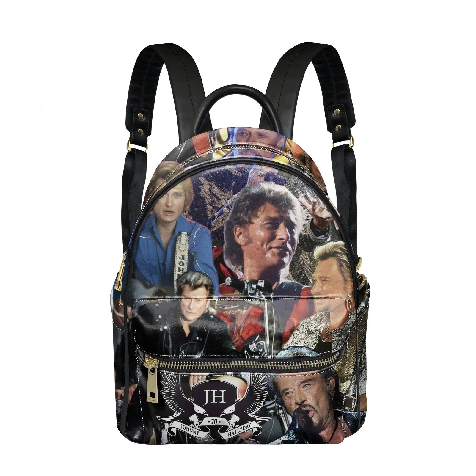 

Johnny Hallyday Backpack Pop Singer Womens Men Personalized Double Shoulder Bag Business Travel Bookbag Rucksack Gift Daypack