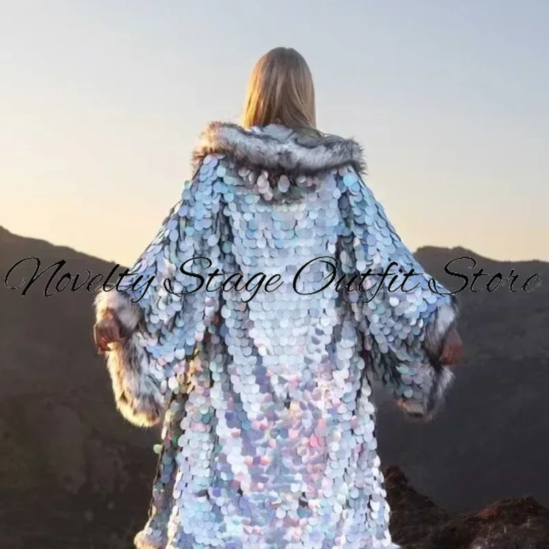 Adult LED Sequins Long Coat Women Men Light Up Costume Nightclub DJ Party Rave Outfit Jacket Stage Performance Wear 2024 Circus