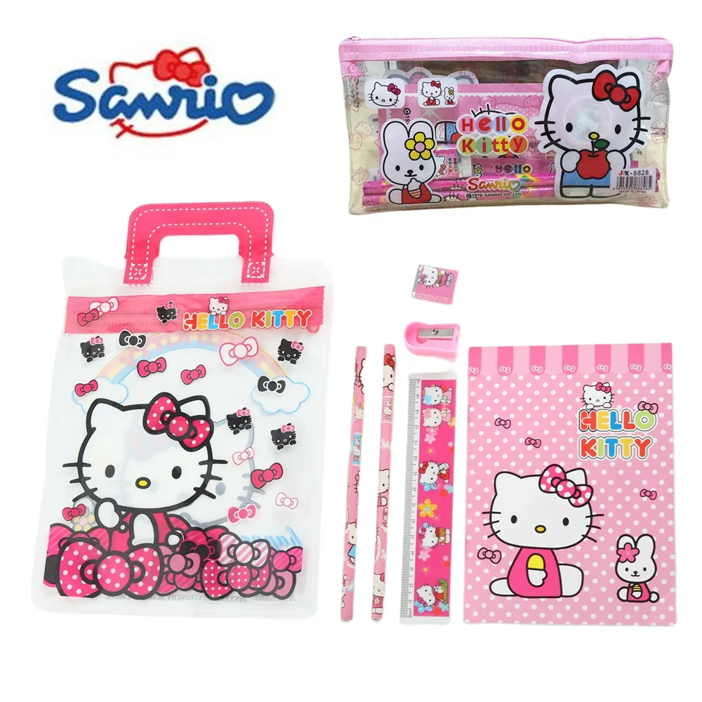 6 pz/Sanrio Kid stazionario Set hellogykitty Anime studente borse a matita gomma righello temperamatite astuccio Notebook regali per studenti