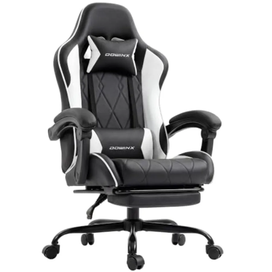 Gaming Chair with Footrest, Ergonomic Office Chair for Home Office Use, PU Leather, Black, Lumbar Support and Adjustable Height