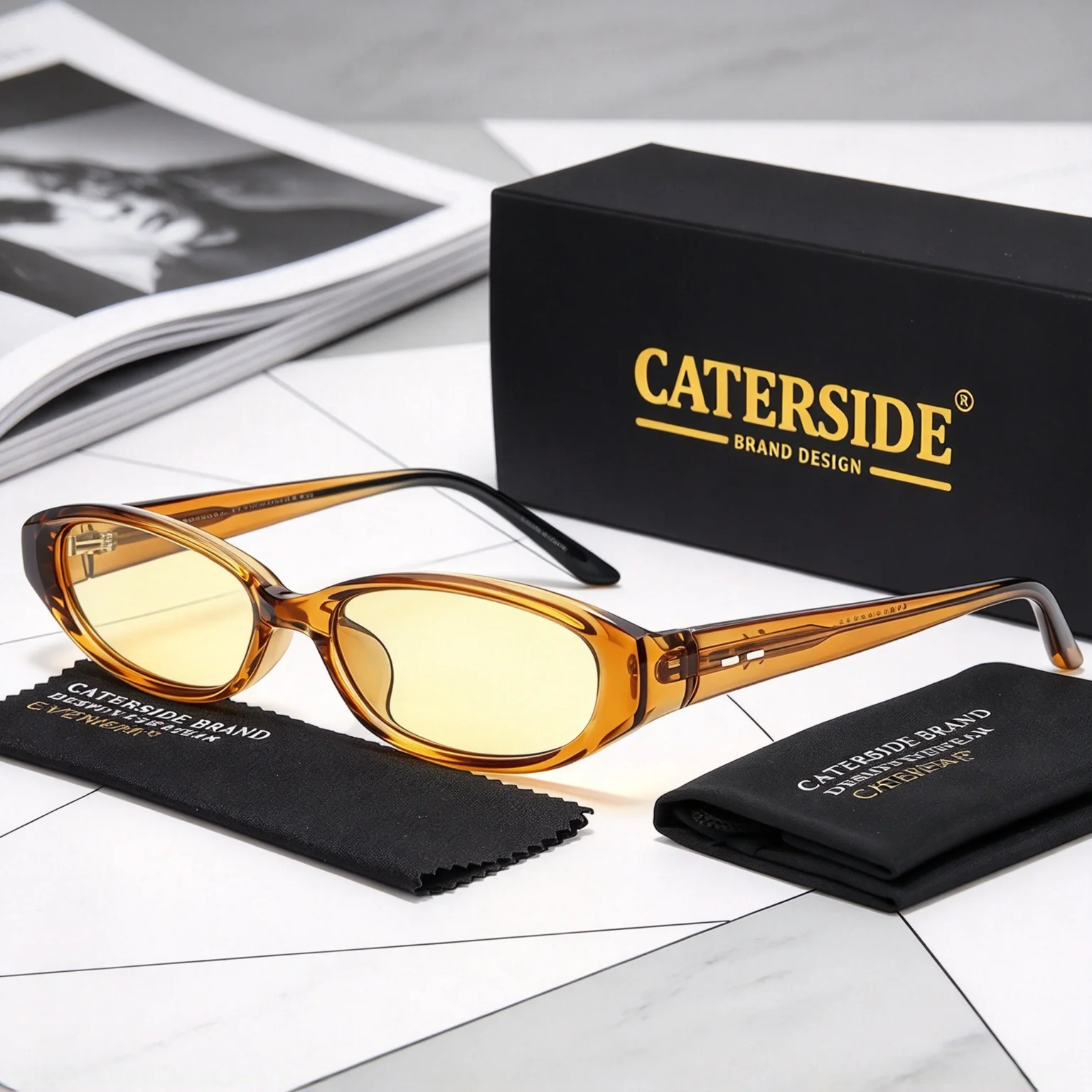 CATERSIDE Punk Men's Oval Small Frame Sunglasses Cellulose Propionate Temple Tips Designed Women's Outdoor Street Glasses UV400