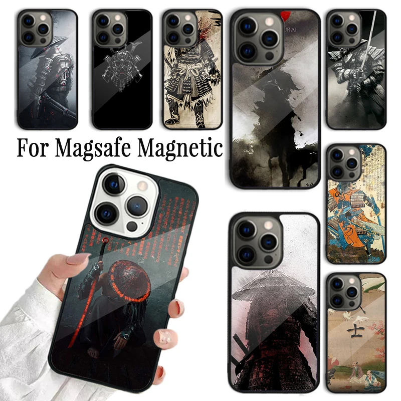 Coque Phone Case For iPhone 16 15 14 13 12 Mini 11 Pro Max Plus Magsafe Magnetic Wireless Charging Cover Japan Ronin Samurai