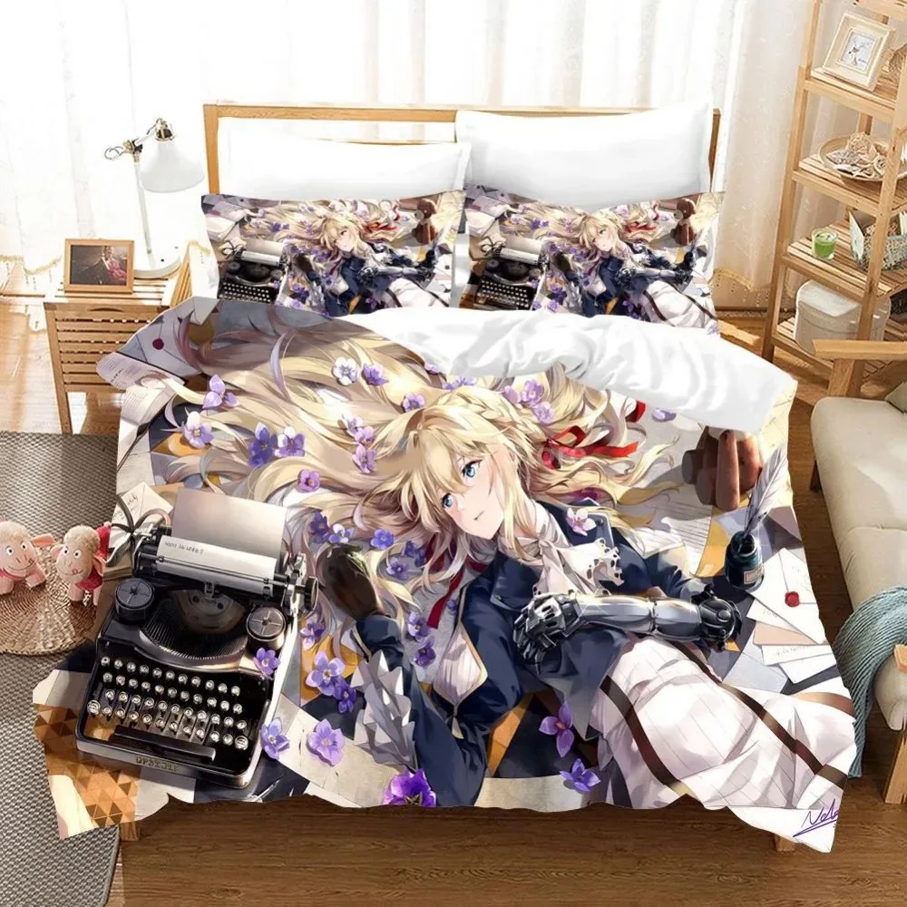 Anime Violet Evergarden 3d Bedding Set Duvet Cover Sets Comforter Japanese Kids Cartoon Boys Bed Linen Queen King Single Size