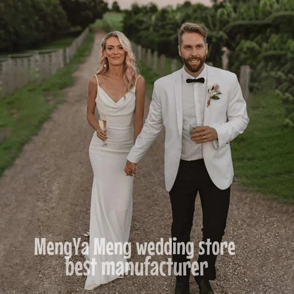 

Простое элегантное атласное платье для невесты с открытой спиной и драпировкой на бретельках, гражданское платье Vestidos, свадебное платье с капюшоном и вырезом русалки по индивидуальному заказу