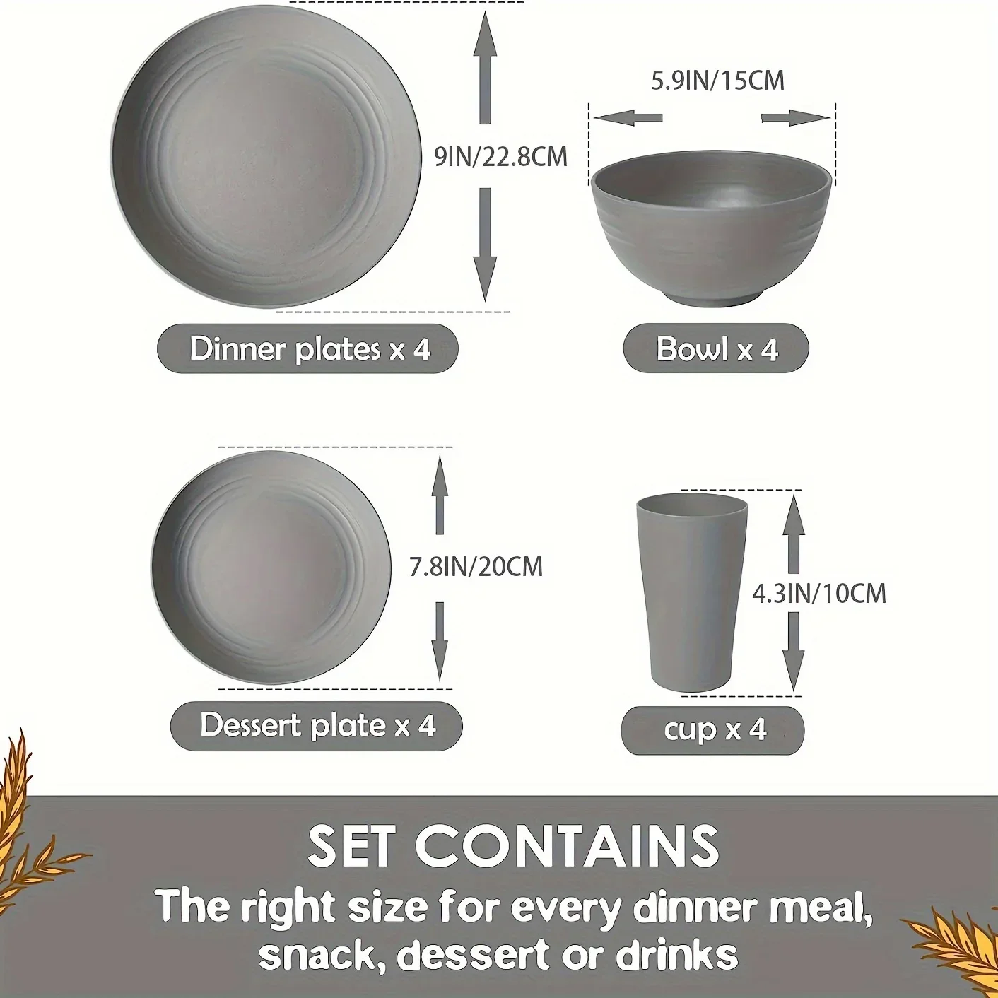 Sustainable & Stylish 16-Piece Wheat Straw Dinnerware Set: Unbreakable, Microwave/Dishwasher Safe for Home, RV, Camping
