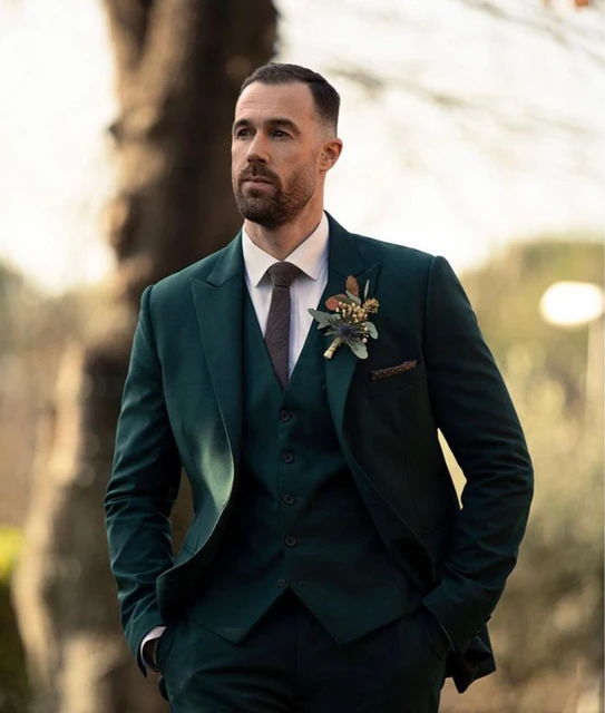 Costume de Mariage Vert Fonce pour Homme Smoking Formel d Affaires Slim Fit Noir Revers Patricia Veste Glace Pantalon 2023